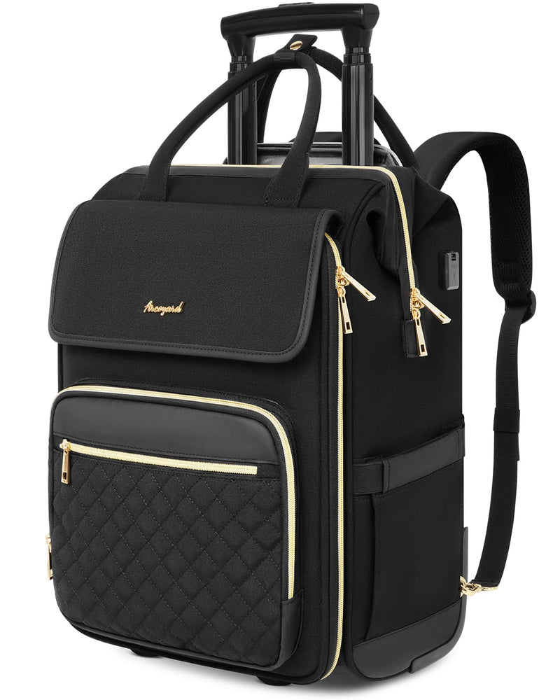 Arcoyard Rolling Backpack for Women, Travel Rolling Laptop Backpack with Wheels, Vertical & Horizontal Storage 2 In 1, Flip - Top Design, Water - Resistant Overnight College Underseat Carry on Luggage