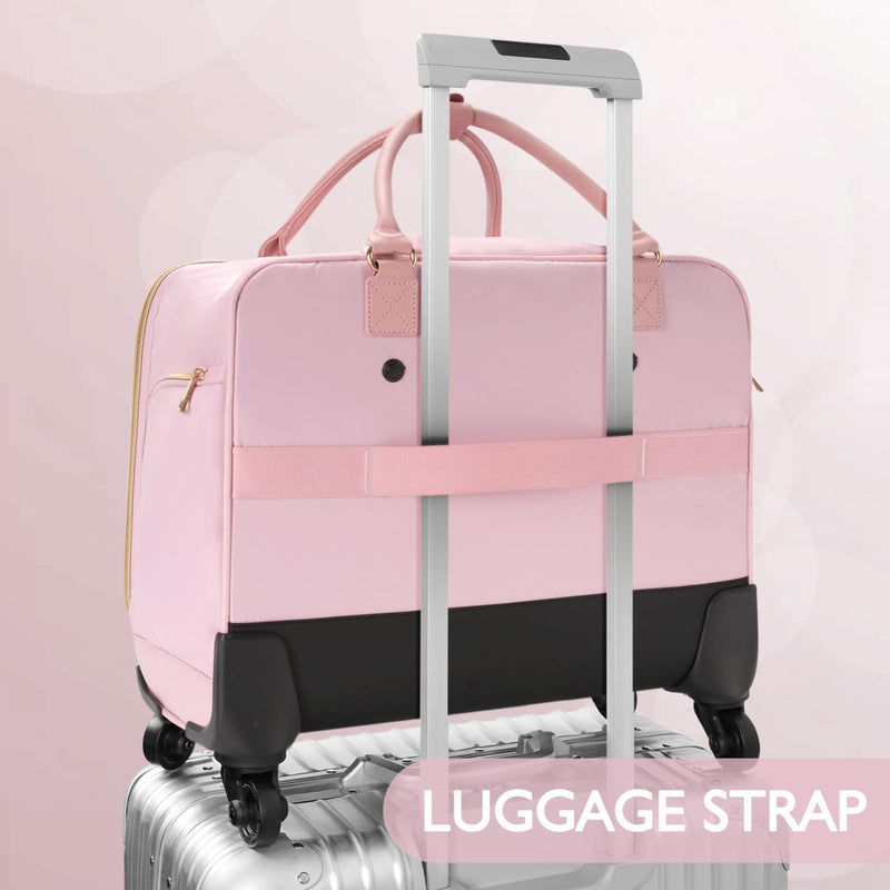 Arcoyard Rolling Laptop Bag, Briefcase for Women with 4 Spinner Wheels and Telescopic Extendable Handle, Roller Computer Bag for Work Travel Carry On Luggage, TSA Friendly Design, Pink