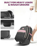 Arcoyard Small Rolling Backpack for Women with Wheels, Roller Laptop Travel Backpack, Lightweight Water Resistant Wheeled Underseat Carry On Luggage for Work and College, Black Purple