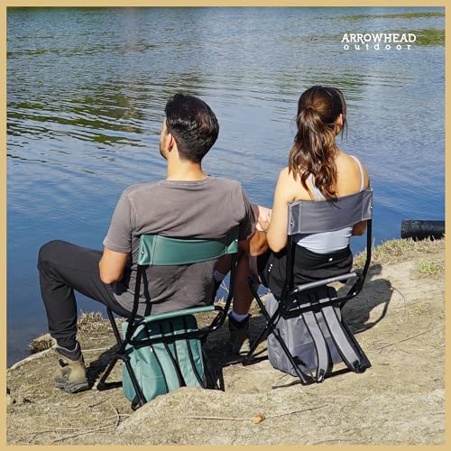 ARROWHEAD OUTDOOR 3-in-1 Compact Fishing Chair Backpack Stool & Insulated Cooler, w/Bottle Holder & Storage Bag, External Pockets, Backrest