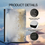 Art and Beyond Leatherette Passport Wallet with Card Storage Pockets Marble Pattern Cover Watercolor Print Gray Blue White and Gold Specks Abstract Design Fun Design Passport Holder Case, Black