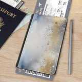 Art and Beyond Leatherette Passport Wallet with Card Storage Pockets Marble Pattern Cover Watercolor Print Gray Blue White and Gold Specks Abstract Design Fun Design Passport Holder Case, Black