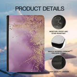 Art and Beyond Leatherette Passport Wallet with Card Storage Pockets Marble Pattern Cover Watercolor Print Mauve Lilac Purple and Gold Specks Abstract Design Fun Design Passport Holder Case, Black