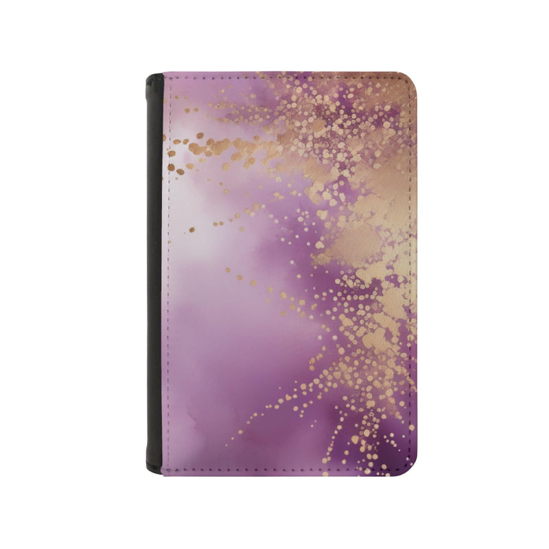 Art and Beyond Leatherette Passport Wallet with Card Storage Pockets Marble Pattern Cover Watercolor Print Mauve Lilac Purple and Gold Specks Abstract Design Fun Design Passport Holder Case, Black
