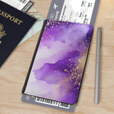 Art and Beyond Leatherette Passport Wallet with Card Storage Pockets Marble Pattern Cover Watercolor Print Violet Purple and Gold Specks Abstract Design Fun Design Passport Holder Case, Black