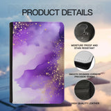 Art and Beyond Leatherette Passport Wallet with Card Storage Pockets Marble Pattern Cover Watercolor Print Violet Purple and Gold Specks Abstract Design Fun Design Passport Holder Case, Black