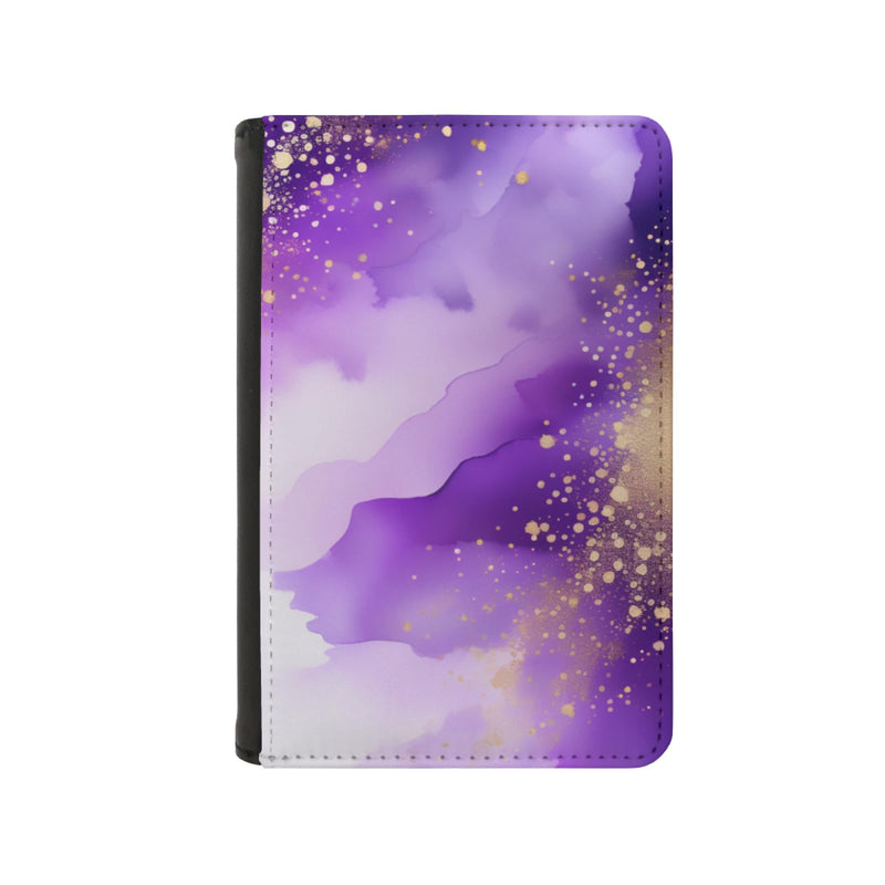 Art and Beyond Leatherette Passport Wallet with Card Storage Pockets Marble Pattern Cover Watercolor Print Violet Purple and Gold Specks Abstract Design Fun Design Passport Holder Case, Black