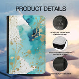 Art and Beyond Leatherette Passport Wallet with Card Storage Pockets Watercolor Pattern Cover Beautiful Aqua Blue and Gold Abstract Specks Print Design Fun Design Passport Holder Case, Black