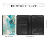 Art and Beyond Leatherette Passport Wallet with Card Storage Pockets Watercolor Pattern Cover Beautiful Aqua Blue and Gold Abstract Specks Print Design Fun Design Passport Holder Case, Black