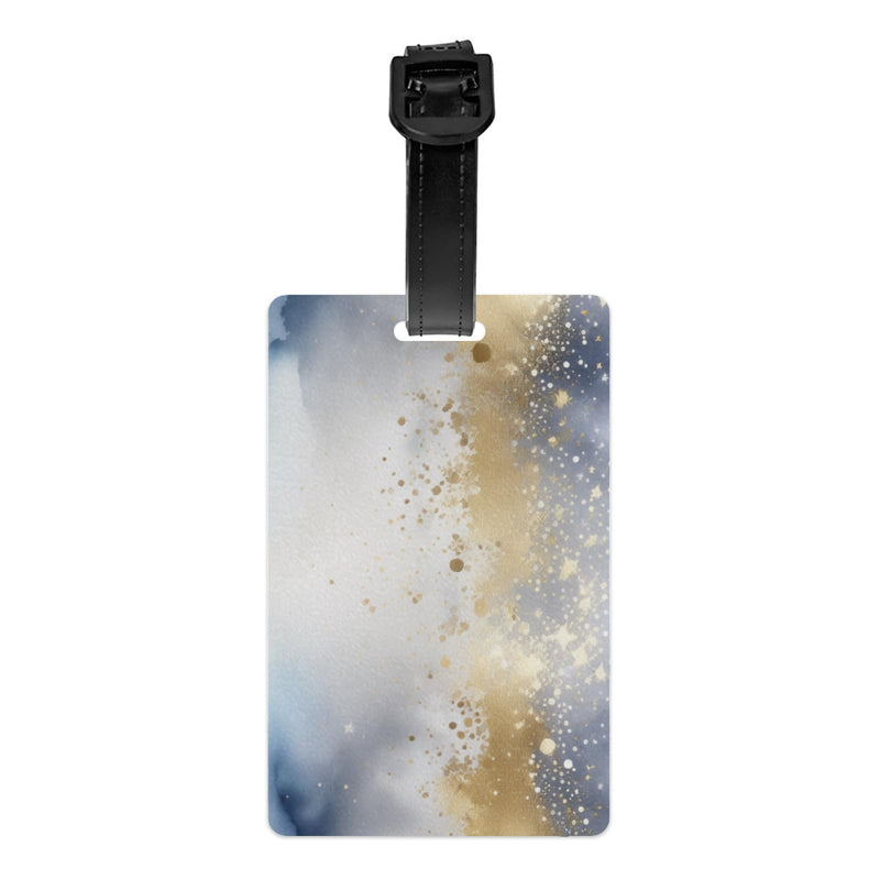 Art and Beyond Personalized Luggage Tag Marble Pattern Novelty Custom Luggage Tags for Suitcases, Bag Watercolor Print Gray Blue White and Gold Specks Abstract Design Customized Travel, One Piece