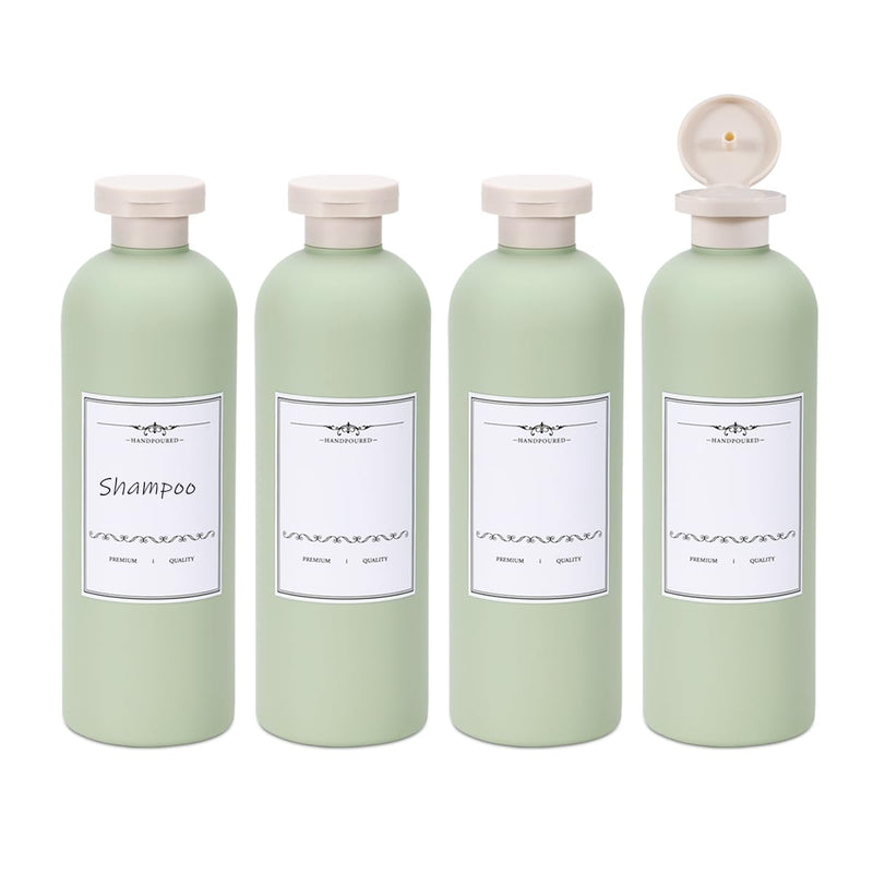 ASEVAT 13.5oz 4Pcs Green Plastic Refillable Travel Shampoo and Conditioner Bottles Plastic Refillable Travel Shampoo Bottles with Flip Cap Shampoo and Conditioner Dispenser
