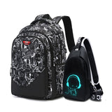 Asge Large Nylon Backpacks for Boys & Girls, Waterproof Satchel with Print, School Bags for 8 - 16 Years