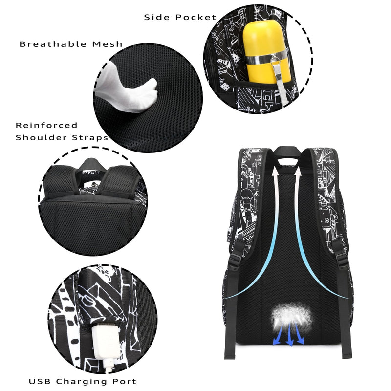 Asge Large Nylon Backpacks for Boys & Girls, Waterproof Satchel with Print, School Bags for 8 - 16 Years