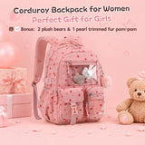 ASKSKY Girls Backpack for School, Cute Corduroy School Backpack for Girls, Kawaii Ita Bookbag, Lightweight Kids Backpacks for Elementary Middle School Teen Girl Travel Daypack, Pink Strawberry