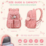 ASKSKY Girls Backpack for School, Cute Corduroy School Backpack for Girls, Kawaii Ita Bookbag, Lightweight Kids Backpacks for Elementary Middle School Teen Girl Travel Daypack, Pink Strawberry