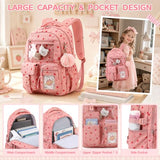 ASKSKY Girls Backpack for School, Cute Corduroy School Backpack for Girls, Kawaii Ita Bookbag, Lightweight Kids Backpacks for Elementary Middle School Teen Girl Travel Daypack, Pink Strawberry