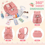 ASKSKY Girls Backpack for School, Cute Corduroy School Backpack for Girls, Kawaii Ita Bookbag, Lightweight Kids Backpacks for Elementary Middle School Teen Girl Travel Daypack, Pink Strawberry