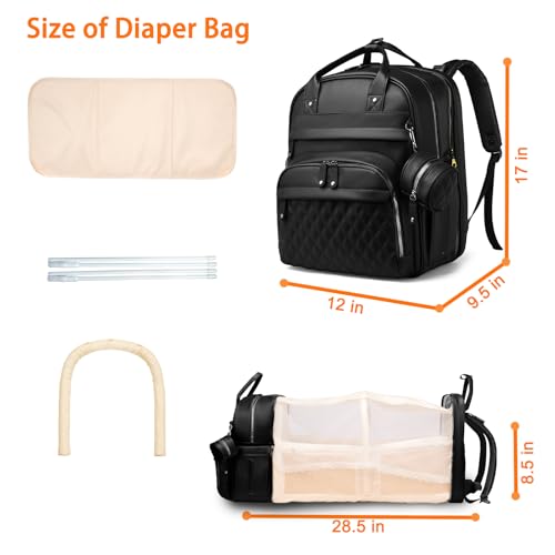Astro alan Baby Diaper Bag Backpack with Changing Station, Waterproof Large Capacity Diaper Bag for Moms and Dads, Plant-Based Leather with USB Charging Port, Baby Gift for New Parents, Black