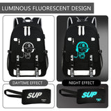 ASXMA Luminous Pattern Travel Laptop Backpack - Adjustable Shoulder Strap Waterproof Black Backpack With Usb Charging Port & Headphone Port School Backpack Includes Pencil Bag,combination Lock