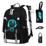 ASXMA Luminous Pattern Travel Laptop Backpack - Adjustable Shoulder Strap Waterproof Black Backpack With Usb Charging Port & Headphone Port School Backpack Includes Pencil Bag,combination Lock