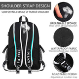 ASXMA Luminous Pattern Travel Laptop Backpack - Adjustable Shoulder Strap Waterproof Black Backpack With Usb Charging Port & Headphone Port School Backpack Includes Pencil Bag,combination Lock