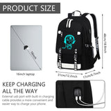 ASXMA Luminous Pattern Travel Laptop Backpack - Adjustable Shoulder Strap Waterproof Black Backpack With Usb Charging Port & Headphone Port School Backpack Includes Pencil Bag,combination Lock