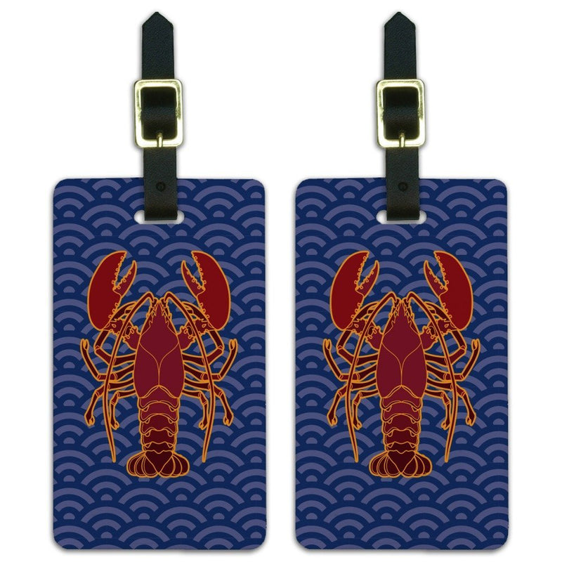 Atlantic Lobster on Blue Waves Luggage ID Tags Carry - On Cards - Set of 2
