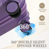Attjuoly Lightweight 3 - Piece purple luggage Sets - 20"/24"/28" ABS+PC Hardshell Spinner Suitcase with 360°Wheels & TSA Lock, suitcases with wheels