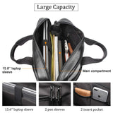 Augus Genuine Full Grain Leather Laptop Briefcase for Men 15.6 Inch Laptop Bag Messenger Tote Bags With YKK Zipper Black