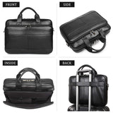 Augus Genuine Leather Messenger Bag for Men Vintage Travel Backpack 14 inch laptop Briefcase Shoulder Bags Black With YKK Metal Zipper