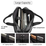 Augus Genuine Leather Messenger Bag for Men Vintage Travel Backpack 14 inch laptop Briefcase Shoulder Bags Black With YKK Metal Zipper