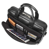 Augus Genuine Leather Messenger Bag for Men Vintage Travel Backpack 14 inch laptop Briefcase Shoulder Bags Black With YKK Metal Zipper