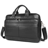 Augus Genuine Leather Messenger Bag for Men Vintage Travel Backpack 14 inch laptop Briefcase Shoulder Bags Black With YKK Metal Zipper