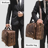 Augus Leather Briefcase Business Travel Duffel Bags for Men Laptop Bag fits 17 inches Laptop YKK Metal Zipper