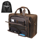 Augus Leather Briefcase Business Travel Duffel Bags for Men Laptop Bag fits 17 inches Laptop YKK Metal Zipper
