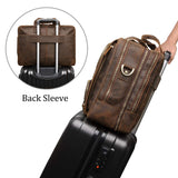 Augus Leather Briefcase Business Travel Duffel Bags for Men Laptop Bag fits 17 inches Laptop YKK Metal Zipper