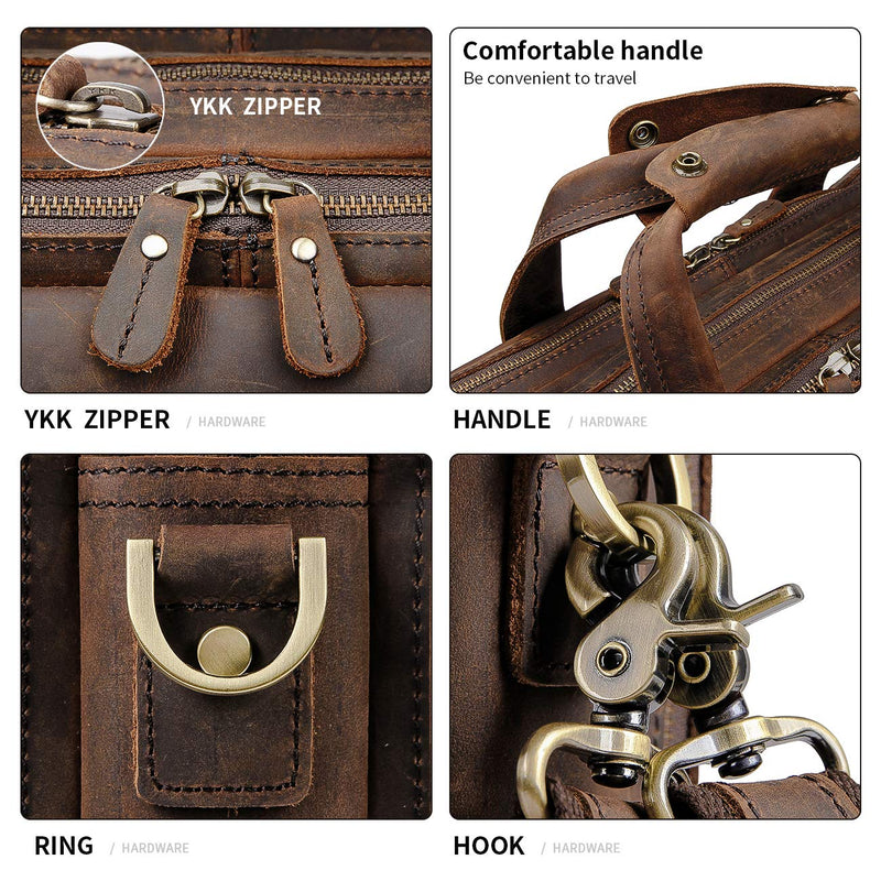 Augus Leather Briefcase for Men Business Travel Messenger Bags 15.6 Inch Laptop Bag YKK Metal Zipper, Brown