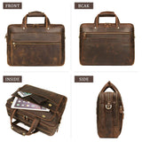 Augus Leather Briefcase for Men Business Travel Messenger Bags 15.6 Inch Laptop Bag YKK Metal Zipper, Brown
