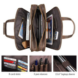 Augus Leather Briefcase for Men Business Travel Messenger Bags 15.6 Inch Laptop Bag YKK Metal Zipper, Brown