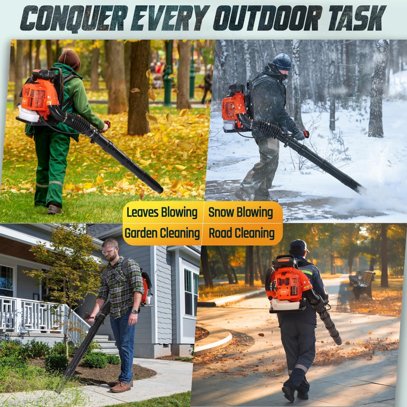 AUTMEIE 75.6cc 2 - Cycle Backpack Leaf Blower Gas Powered, 912CFM 206MPH 6.0HP Gas Leaf Blower w/2 - Stage Air Filter, Cruise Control, Commercial Gasoline Blower for Lawn Care Yard Cleaning (Orange)