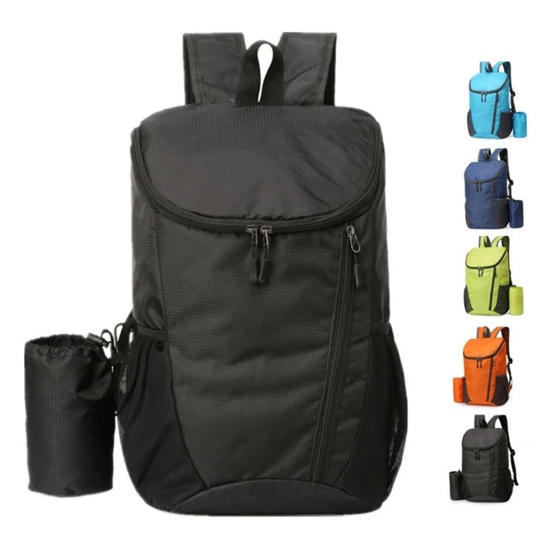 AUUEYY Portable Foldable Backpack Folding Mountaineering Bag, Ultralight Outdoor Cycling Rucksack, Travel Hiking Knapsack (Black)