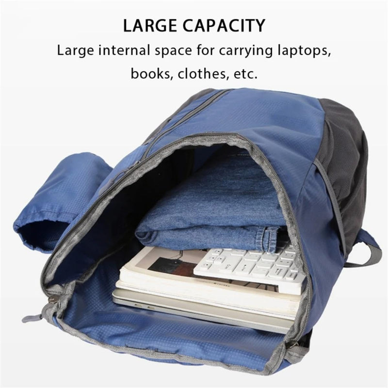AUUEYY Portable Foldable Backpack Folding Mountaineering Bag, Ultralight Outdoor Cycling Rucksack, Travel Hiking Knapsack (Black)