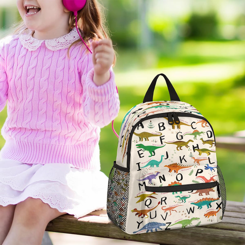 AUUXVA Alphabet Dinosaur Backpack for Kids, Neutral Preschool Toddler Bookbag Boy Girl, Childish Dino Kids Back Pack Kindergarten Children Bag Nursery Junior Primary Student Travel School Bag