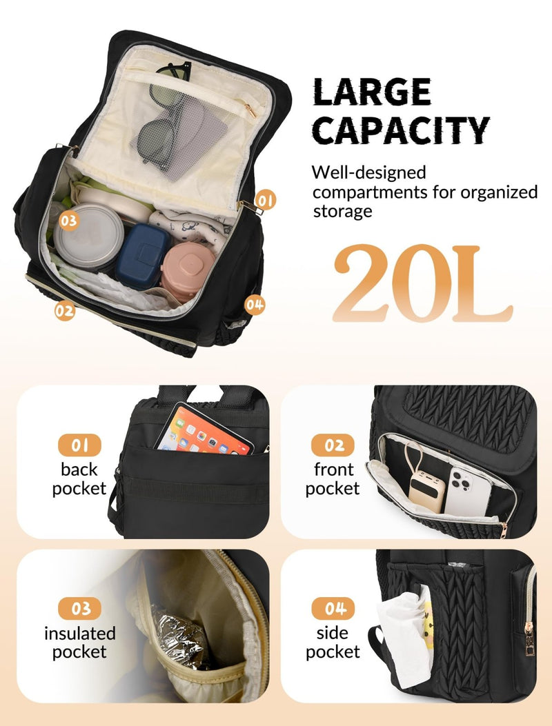 Awanhe Diaper Bag Backpack, Baby Bag with Changing Pad, Travel Waterproof Diaper Bag Tote, Newborn Essentials Must Haves, Luxury baby shower gifts for boys & Girls, Black