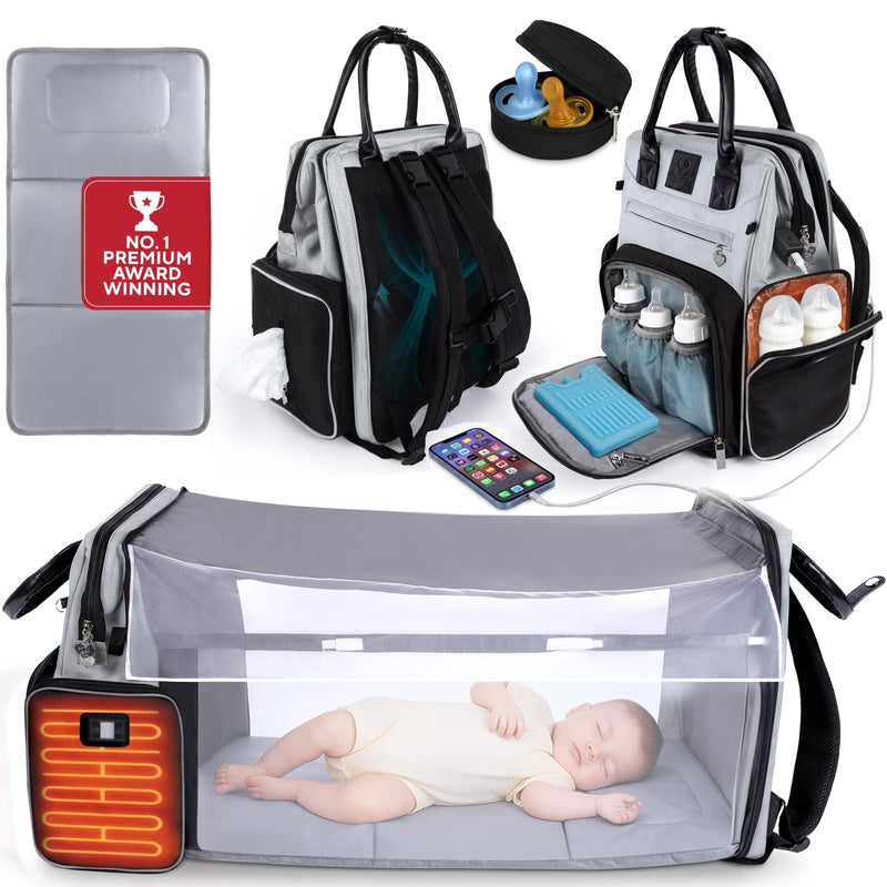 Award - Winning Baby Diaper Bag Backpack with Changing Station – Large Multifunction Waterproof Diaper Bag, Heated Bottle Pockets, Travel Baby Organizer Mom & Dad, Premium Baby Essentials, Newborn Gift