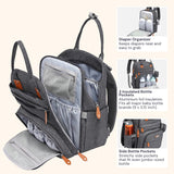BabbleRoo Diaper Bag Backpack - Baby Essentials Travel Tote - Multi Function Water Resistant Diaper Bag, Travel Essentials Baby Bag with Changing Pad, Stroller Straps & Pacifier Case - Dark Gray