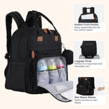 BabbleRoo Extra Large Diaper Bag Backpack, Expandable Baby Bag with Up to 50% More Capacity - Travel Essentials Baby Bag Tote with Changing Pad, Stroller Straps & Pacifier Case - Unisex, Black