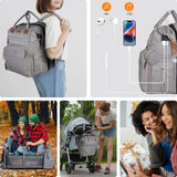 Baby Diaper Bag, Backpack with Changing Table, Unisex Baby Bag, with Diaper Pad, USB Charging Port, Insulated Pacifier Case, Multifunctional Waterproof Travel Diaper Bag, Gift for Newborn Baby (Grey)