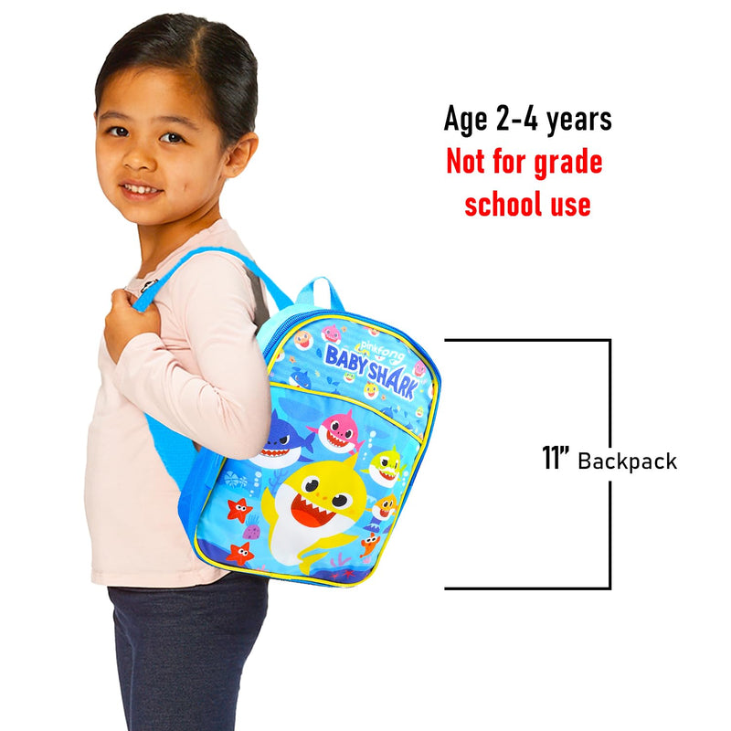 Baby Shark Mini Backpack for Boys Girls Toddler Preschool - Deluxe 11" School Bag with Stickers (Baby Shark School Supplies Bundle)
