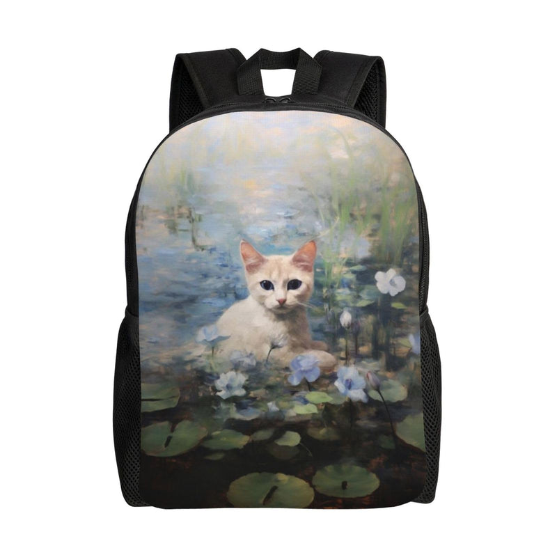 Backpack 16 Inch Laptop Backpack Travel Hiking Daypack Cat Water Lilies Bloom Multipurpose Bookbag for Men Women Unisex
